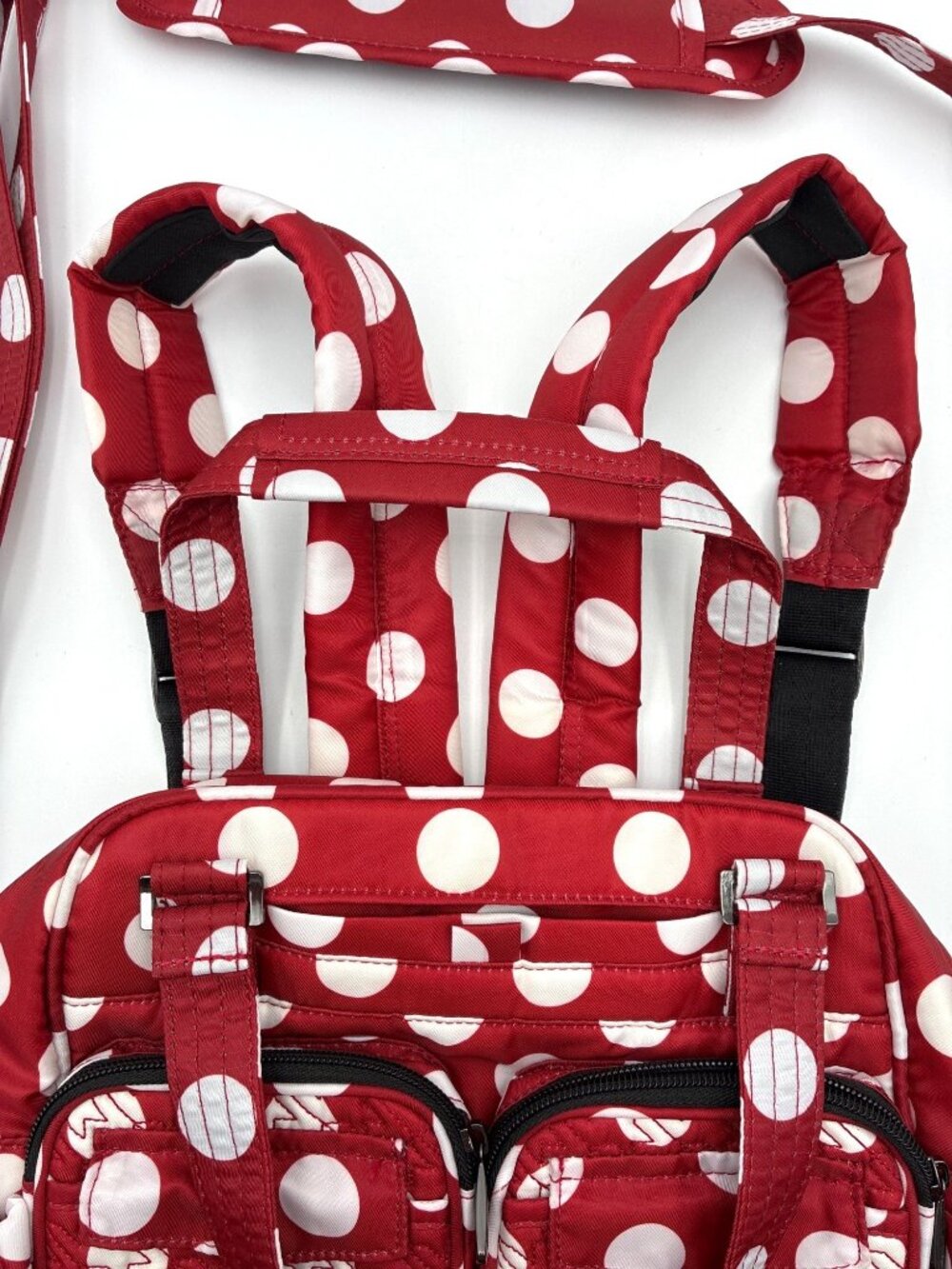 Lug Mini Puddle Jumper Backpack Crimson Large Dot Multi-Pocket Design Red White - Picture 5 of 16